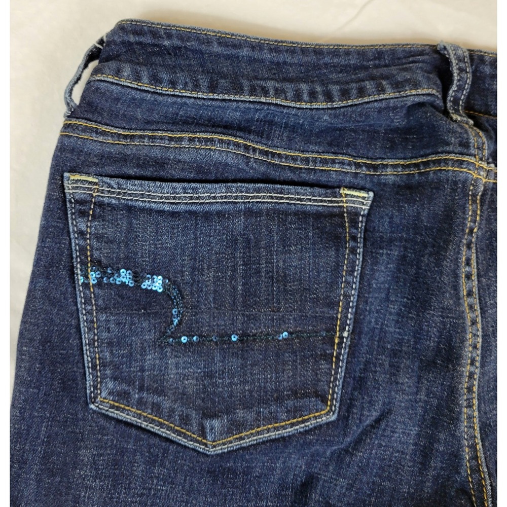 American Eagle Skinny Kick Jeans Womens 12 Reg Dark Wash Sequin Pocket Stretch - Picture 6 of 9